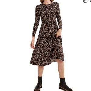 Boden Black brown floral print jersey Midi Dress